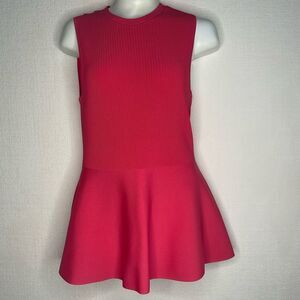 Theory Top Womens Small Round Neck Sleeveless Peplum Blouse Pink Barbiecore Glam